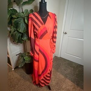 Anthropologie Dress Elegant Orange and Brown Maxi Dress